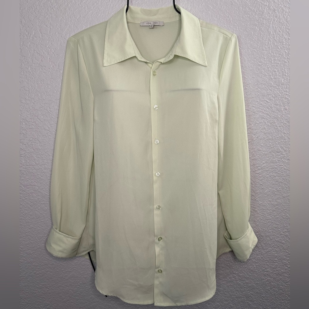 Light green sheer Love Tree button down